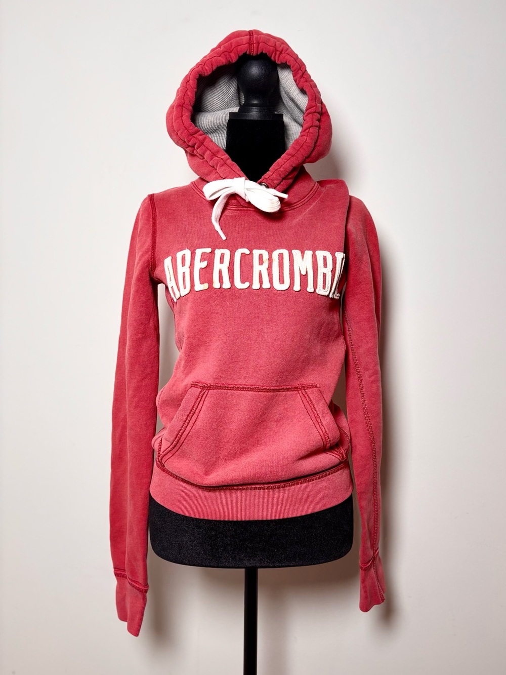 Vtg Y2K Abercrombie & Fitch Red Chenille Applique Logo Hoodie Size S
